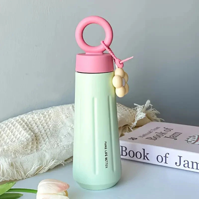 450ml 316 Stainless Steel Vacuum Insulated Water Bottle with Sunflower Pendant | Unisex Thermos for Hot & Cold Drinks