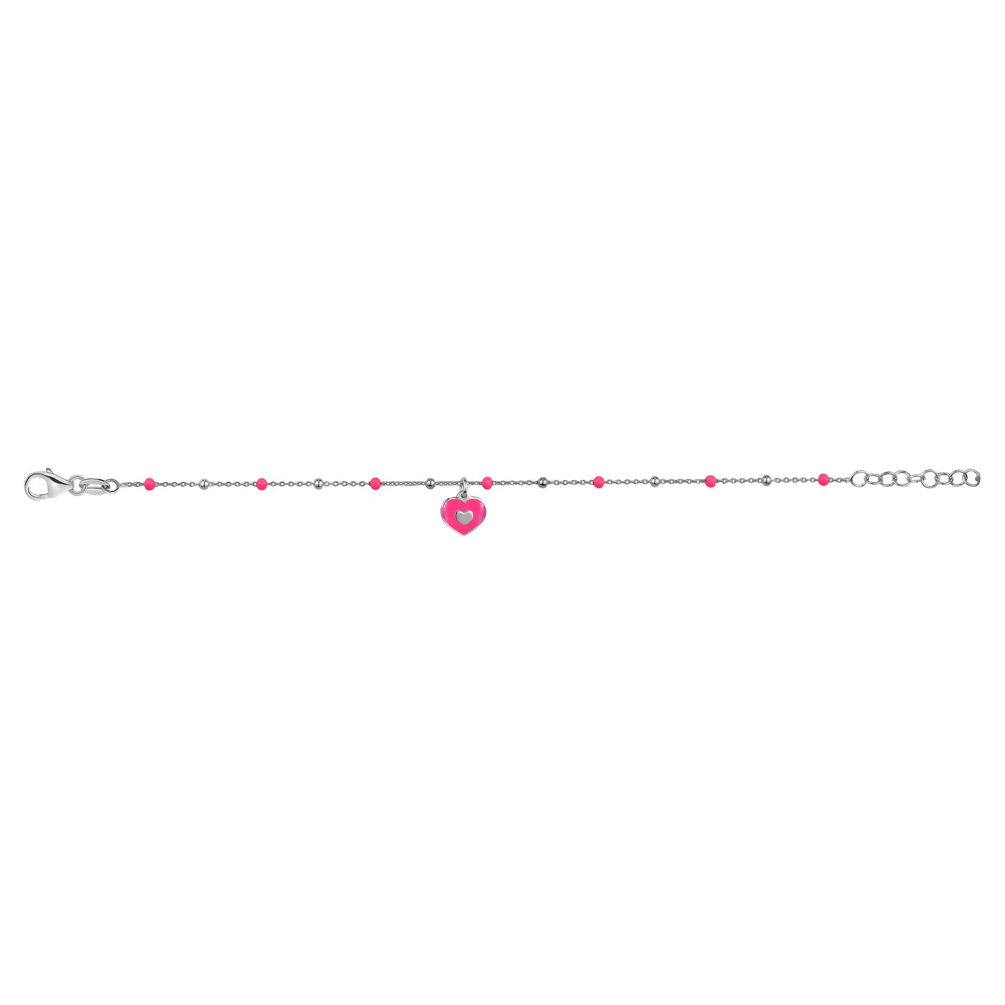 UNICORNJ Sterling Silver 925 Bracelet for Girls Heart with Enamel Beaded Chain 6.5"