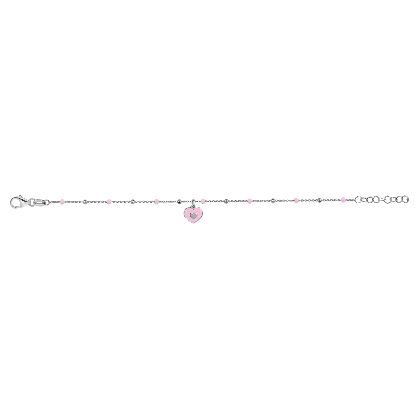 UNICORNJ Sterling Silver 925 Bracelet for Girls Heart with Enamel Beaded Chain 6.5"