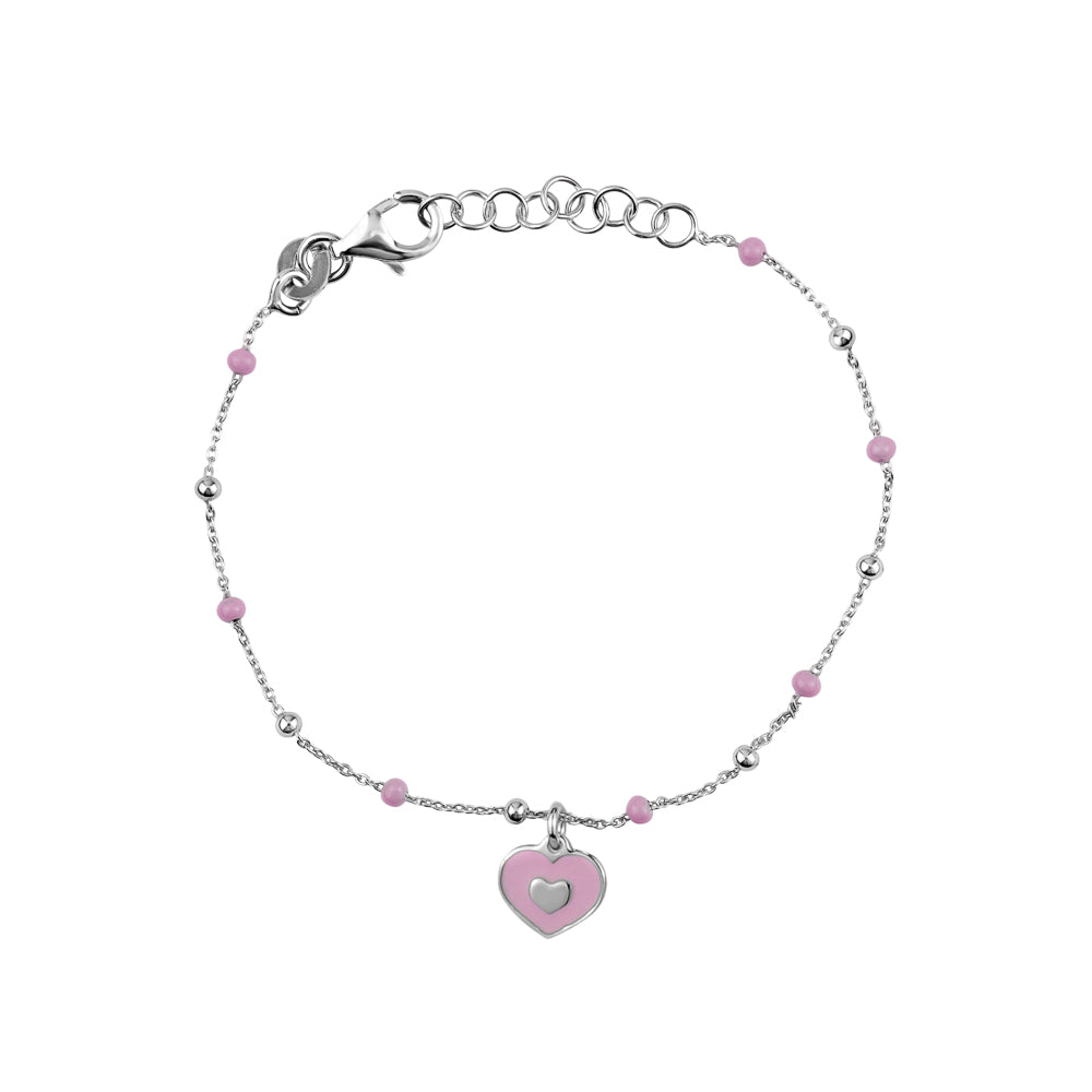 UNICORNJ Sterling Silver 925 Bracelet for Girls Heart with Enamel Beaded Chain 6.5"