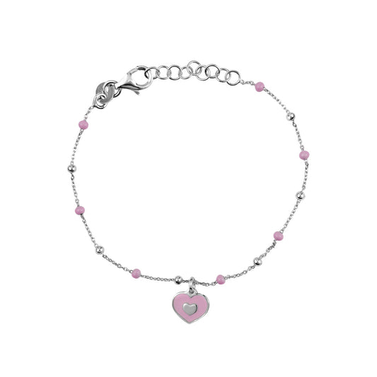 UNICORNJ Sterling Silver 925 Bracelet for Girls Heart with Enamel Beaded Chain 6.5"