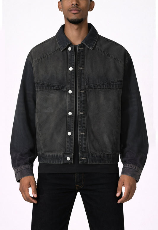 NOIR PATCHWORK WAXED DENIM JACKET